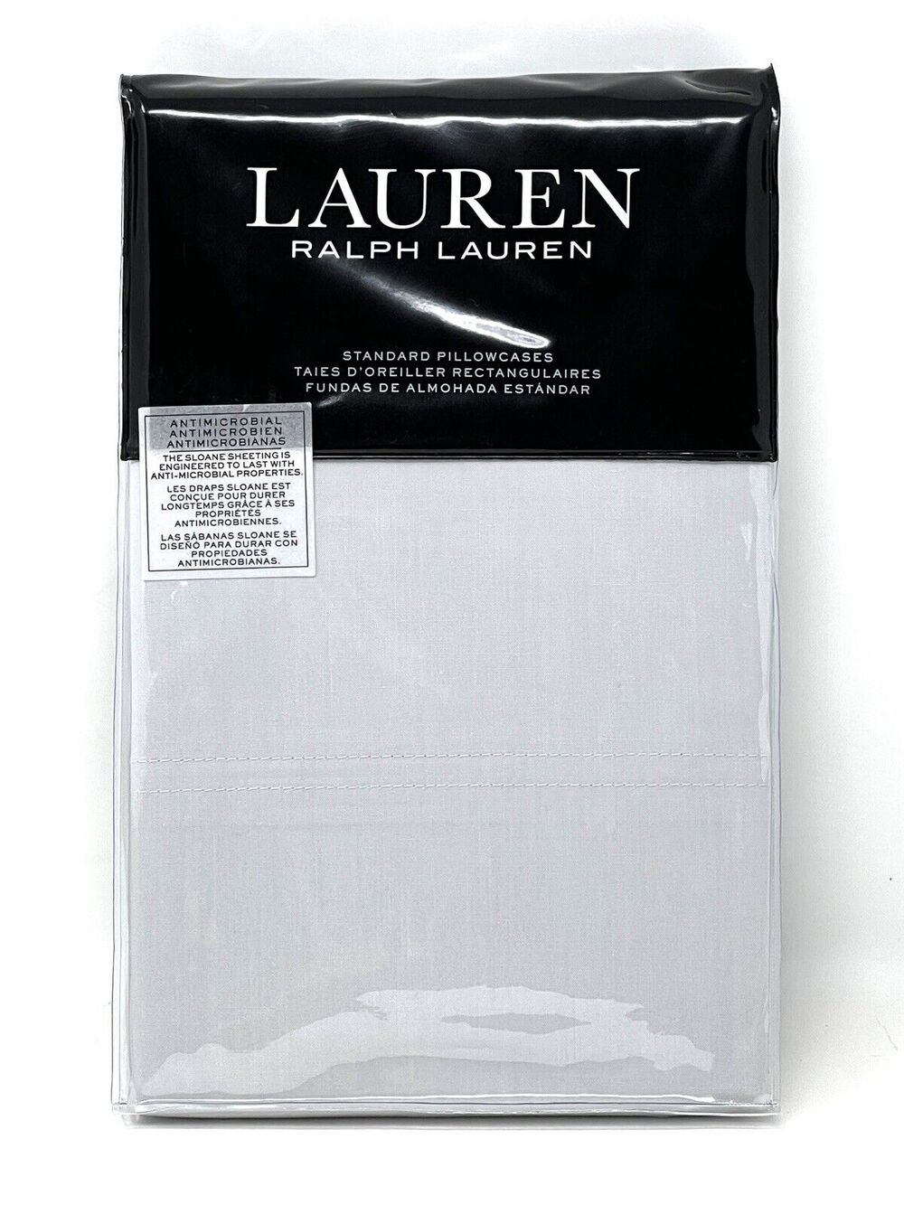 Ralph Lauren SLOANE Grey Gray Standard Pillowcases Antimicrobial Cotton Percale